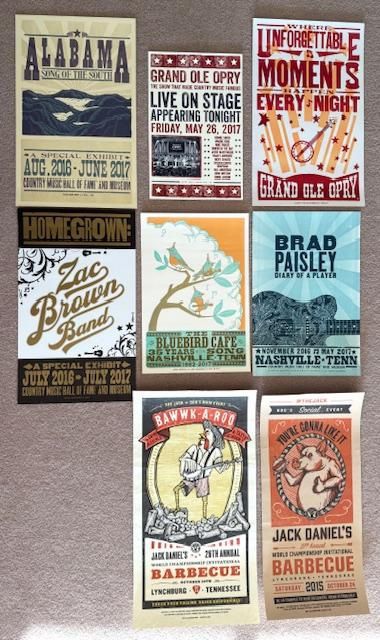 VINTAGE NASHVILLE TENNESSEE / COUNTRY / MUSIC / BBQ POSTERS - $20.00 EACH (EXCEPT BLUEBIRD CAFE $40.00 DUE TO RARITY) OR THE LOT OF EIGHT FOR $140.00