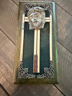 Vintage Mid-Century Pewter Holy Face of Jesus Christ 3D Wall Plaque Cross