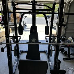 Vesta Fitness Smith Machine 1001 w/Bench Attachment | 245lb Cast Iron Olympic Weights | 7ft Olympic Bar | Fitness | Gym Equipment | FREE DELIVERY 🚚 