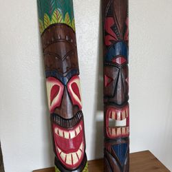 Vintage LARGE Tiki Bar Style Wall Hanging Masks Island Art Tropical Home Decor Man Cave 