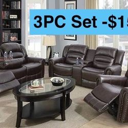 💥FREE DELIVERY💥Brand New   3PC Reclining Sofa Loveseat Chair Set 