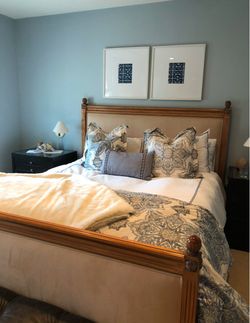 Cal King Kreiss wood bed frame & Saatva 14.5'  Luxury Firm mattress