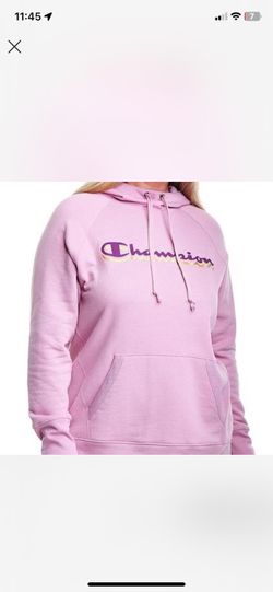 Light Pink Champion hoodie with purple and gold logo #casualwear Size:small