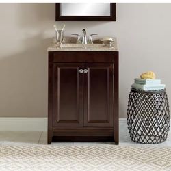 Glacier Bay Delridge 25 in. Single Sink Chocolate Bath Vanity with Caramel Cultured Marble Top (Assembled)