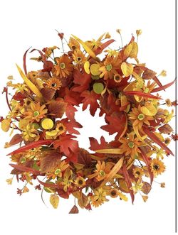 22" Fall Wreath Front Door Artificial Daisy Wall Decor Autumn Farmhouse Autumn Wreath Thanksgiving Home Porch Outdoor Indoor Holiday Harvest Decor