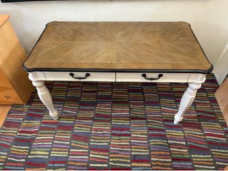 Bob's Discount Furniture 2 Drawer Cottage Style Scarlett Desk-Antique White Finish Base & Oak Finish Top