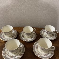 Persian Rose Minton Fine Bone China Footed Saucer & Cup Set of 5