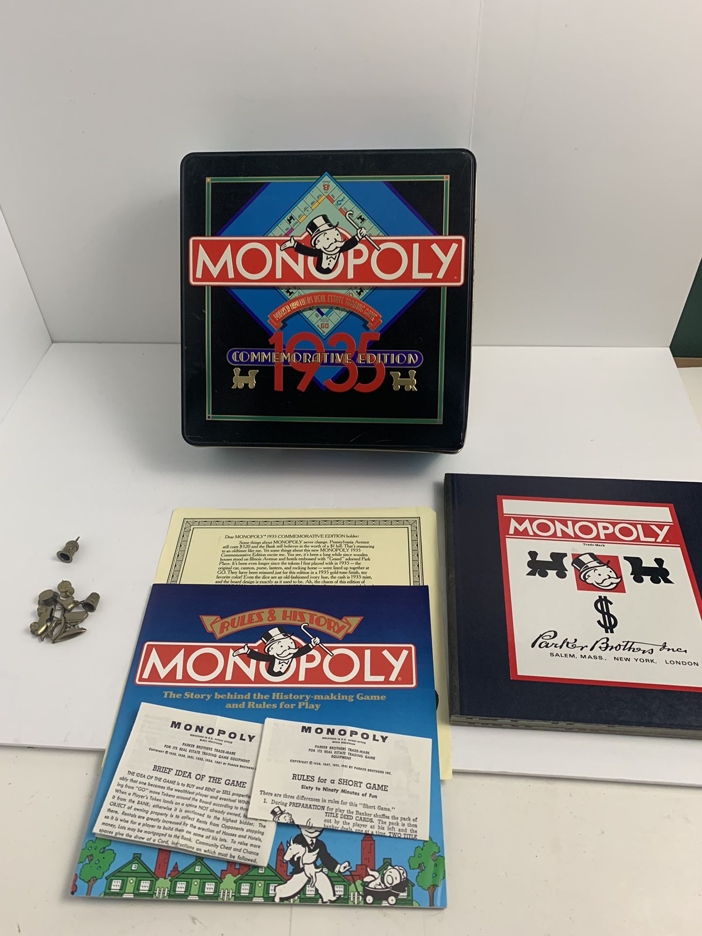 Monopoly 1935 Commemorative Edition Board Game Parker Brothers Metal Box 1985 COMPLETE