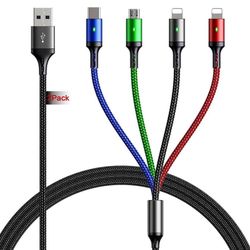 new Multi Charger Cable [2Pack 6Ft] Multi Charging Cable Adapter 4 in 1 Multi Fast Charging Cord Multi USB Cable with IP/Micro USB/Type C Port for Cel