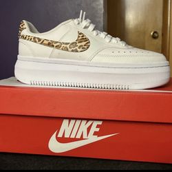 Nike White Sneakers with Leopard Print Swoosh