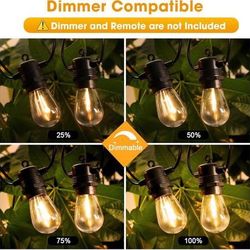 new 50FT LED Outdoor String Lights with 17 Shatterproof Waterproof S14 Replaceable Bulbs(2 Spare), 2700K Commercial Grade Patio Lights, Outside Hangin