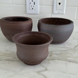 Vintage Lot 3- Rare Clay Stoneware Pottery Planters Purple Pots Handcrafted Mid Century unglazed Ceramic Plants Flowers Vase Handmade Rare Collectible