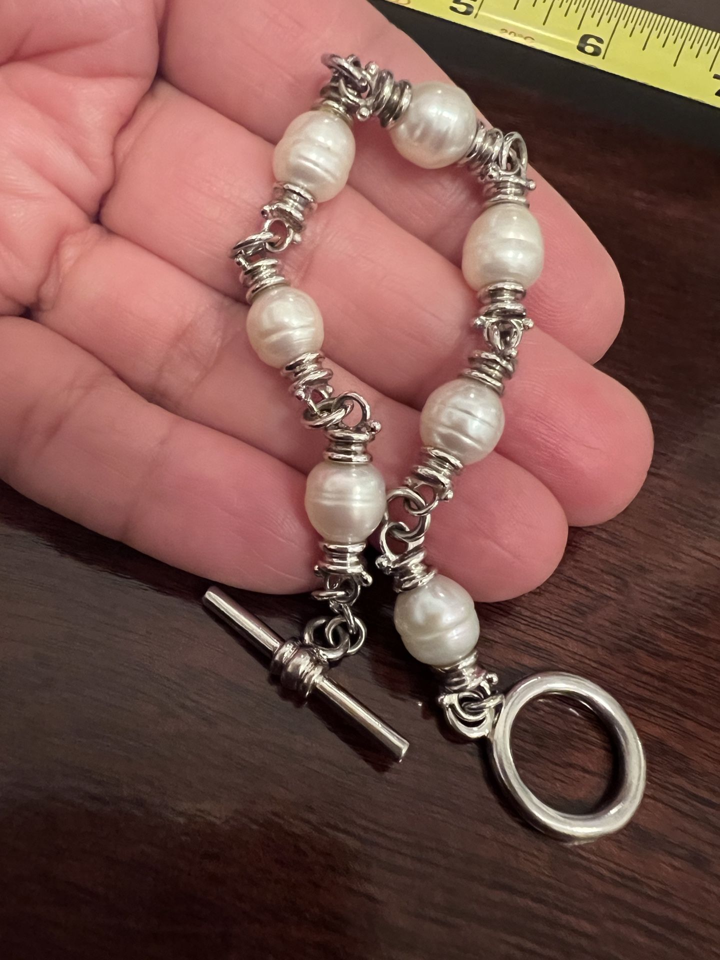 beautiful sterling silver pearls bracelet 