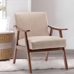 Mid-Century Modern Chair, Living Room Chair with Solid Wood Frame, Accent Chair Extra-Thick Backrest - Light Camel