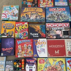 Huge Board Game Lot + Storage Bin – Monopoly, UNO, Taboo & More