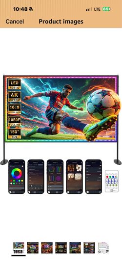 New in box! 150 inch Projector Screen with Stand, USB String Lights Connection 16:9 4K HD Portable Movie Screen Indoor Outdoor,Wrinkle-Free Foldable P
