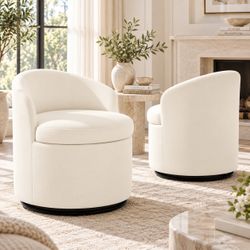 360° Swivel Chenille Makeup Vanity Stool with Backrest and Storage, Beige (Set of 2)