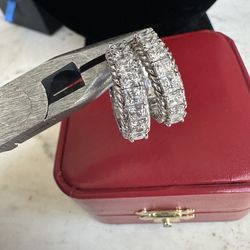 Beautiful 925 Sterling silver designer JUDITH RIPKA Princess cut hoop earrings , hinged , post lock ,hallmarked in photos