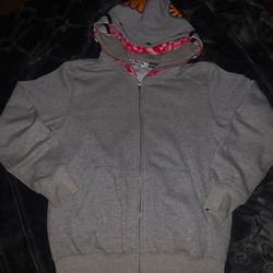 Pink and Grey Double Hoodie Bape Full - ZipUp