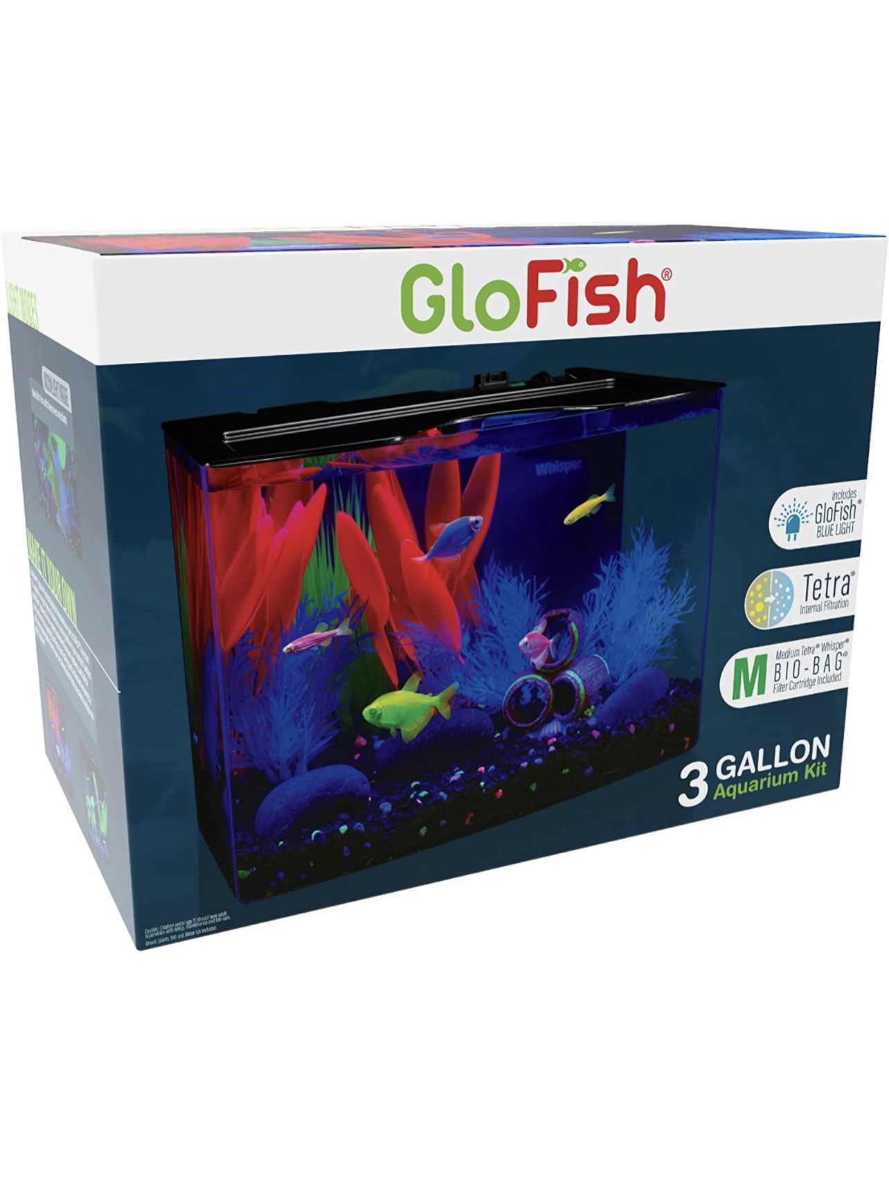 GloFish Crescent aquarium Kit 3 Gallons, Includes Hidden Blue LED Light And Internal Filter