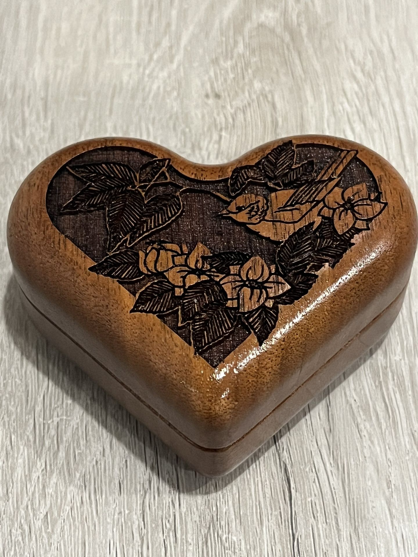 Las-Art Carved Walnut Musical Trinket Box