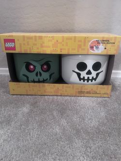 Lego Frankenstein and Skelton Halloween large head storage