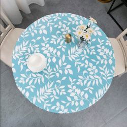 Pioggia Round Vinyl Fitted Tablecloth with Flannel Backing Elastic Table Cloth Waterproof Oil-Proof Plastic Table Cover Best for 42"-60" Round
