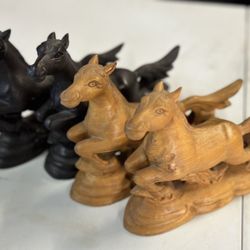 Hand Carved Wooden Horses Set of 4