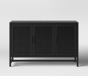 Black Rattan 3 Door TV Stand/Cabinet 