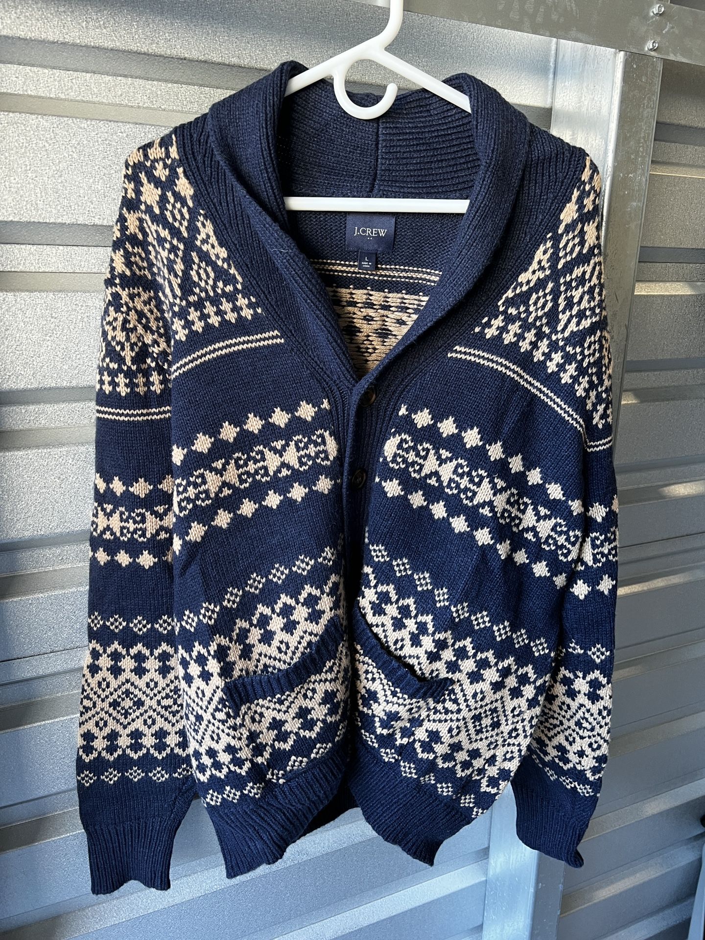 J. Crew Blue and Cream Cardigan Sweater
