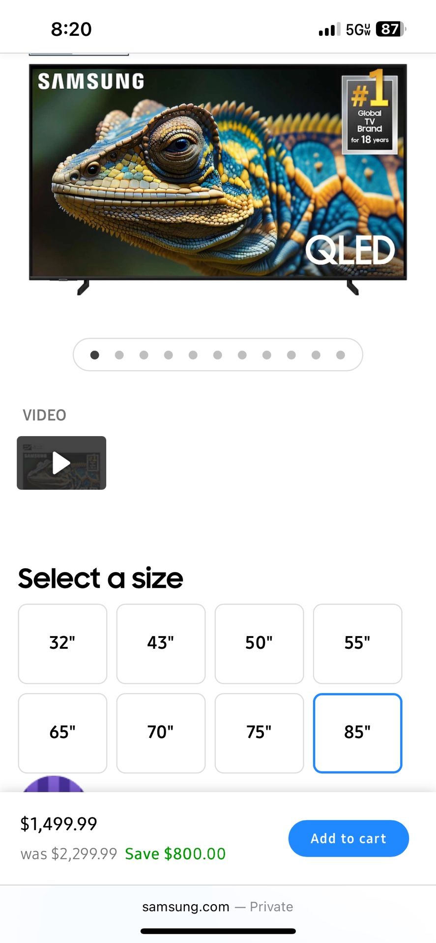 Samsun 4k QLED Tv 85 Inch Brand New