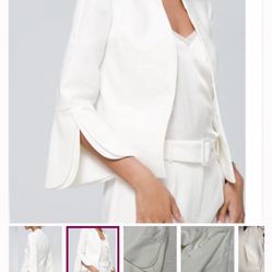 NWT $160 WHBM Ivory Bracelet Bell Sleeve Blazer Jacket Flounce Split Sleeve 