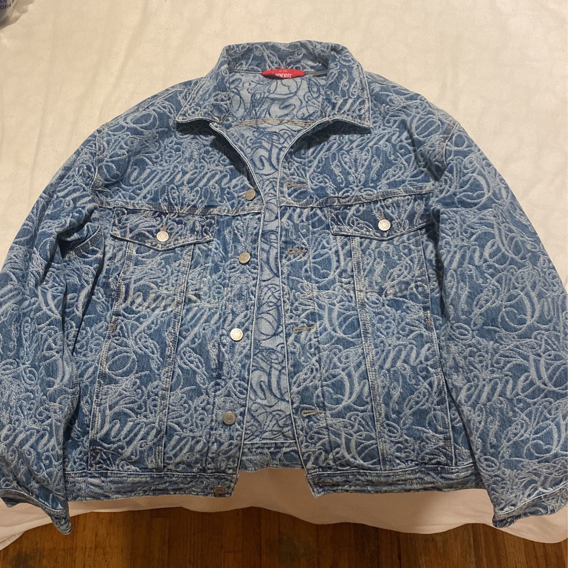 Supreme Script Jacquard Denim Trucker Jacket