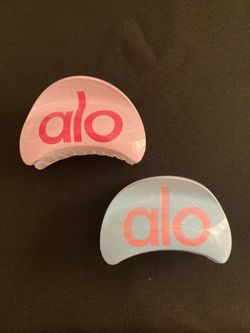 Alo inspired Yoga Hair Claw Clip Set of two Pink & Blue Logo Clips Pilates