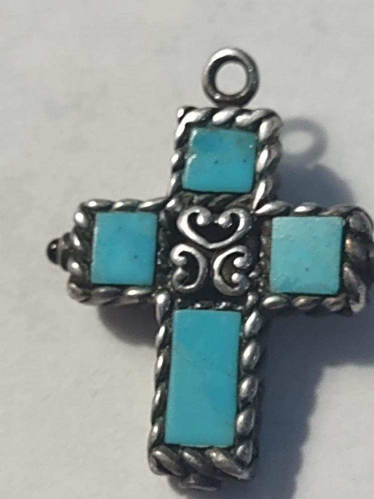 925 Silver Cross Turquoise And Black Onix Two Sided Cross