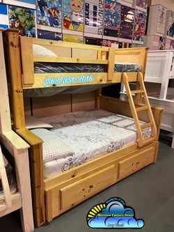 Twin full bunk bed natural with trundle mattresses colchones camas