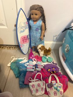 American girl Kanani, dog, accessories, and outfits