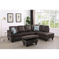 Dark Brown Sectional Sofa with Ottoman