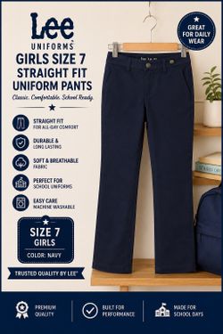 🩳 NEW! Lee Girls Size 7 Navy Straight Fit Uniform Pants – School Ready!