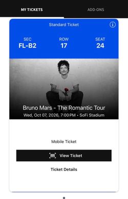 Bruno Mars One Floor Ticket! Only $399