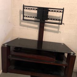 TV Stand with Built-In Mount & Black Tempered Glass Shelves