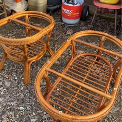 2 Bamboo Tables With Glass 