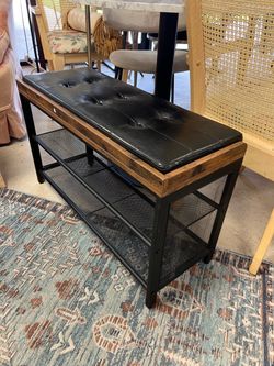 Industrial Storage Bench with Tufted Cushion