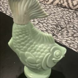 Vintage Jadeite Empty Glass Fish Bottle Decanter by AVON - Collectible Avon
