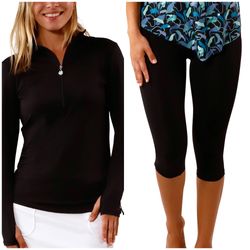 UV SKINZ Black Long Sleeve Top and Capri Leggings Swim Se