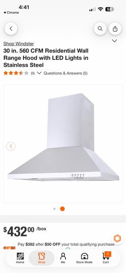 Shop Windster 30 in. 560 CFM Residential Wall Range Hood with LED Lights in Stainless Steel