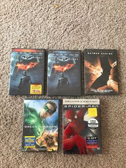 SUPER HEROS BATMAN, SPIDER-MAN, GREEN LANTERN, THE DARK KNIGHT, FACTORY SEALED DVD’S