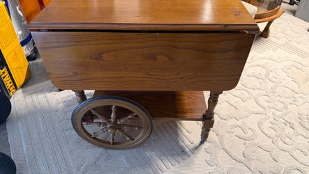 Vintage Wood Drop-Leaf Tea Cart