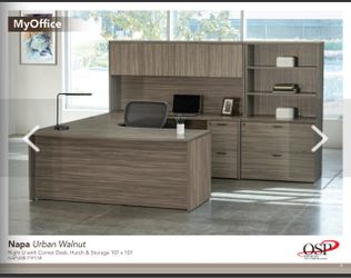 OSP Napa Urban Walnut U-Shape Office Desk Set