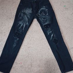 Black Ripped Jeans With Designs